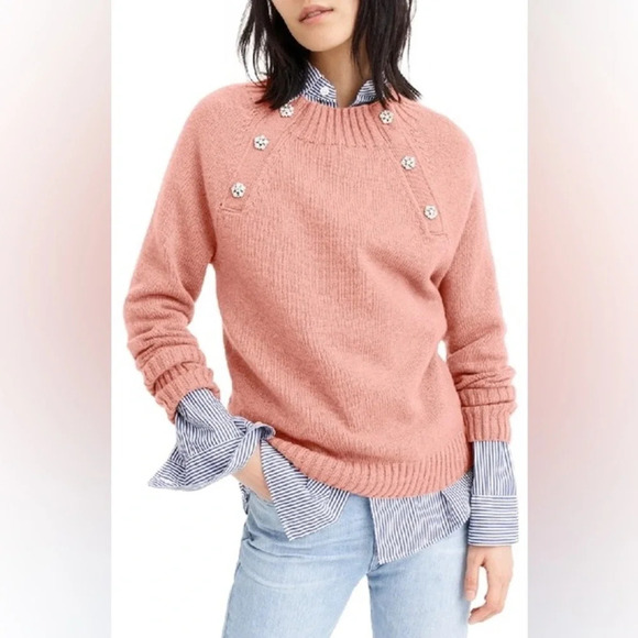 J Crew Sweater With Jeweled Buttons lamb wool blend dusty pink size XS - Picture 1 of 11